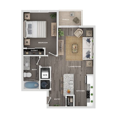 Floor plan for 1 bed, 1 bath, 564 sqft